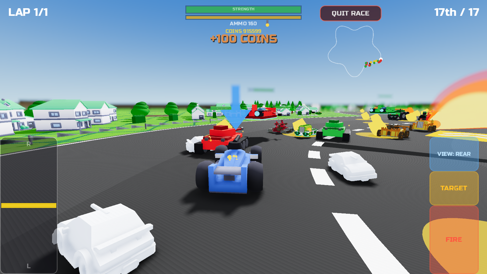 Rear chase behind the player car through a bend on Amber Skyline with rivals visible ahead