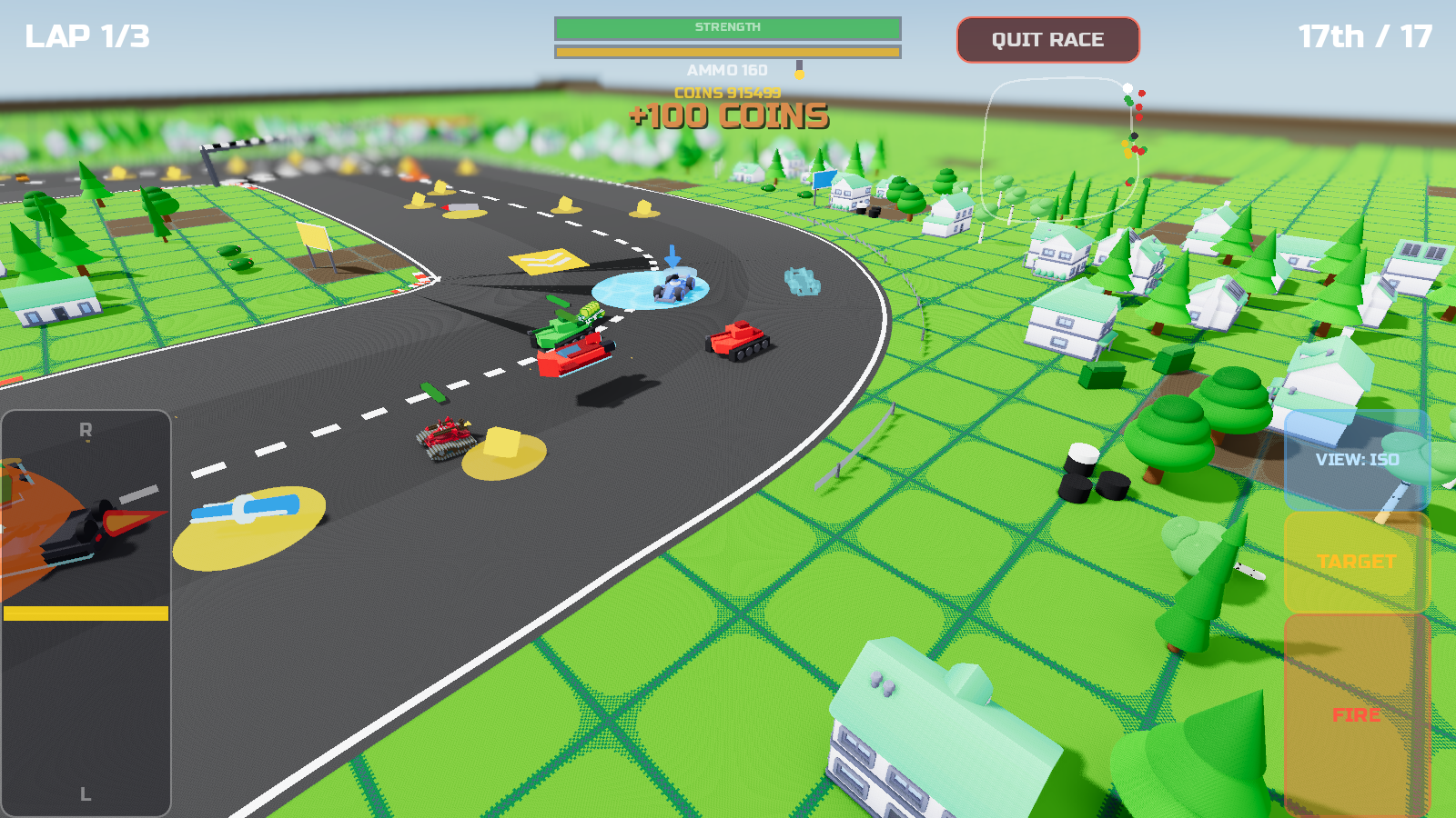 Player car taking a wide sweeping corner mid-pack, flanked by rivals on the Amber Grand Prix asphalt circuit